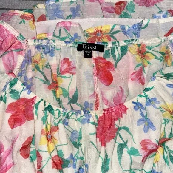 Trixxi Floral Ruffle Sundress in White with Colorful Flowers - Picture 3 of 4